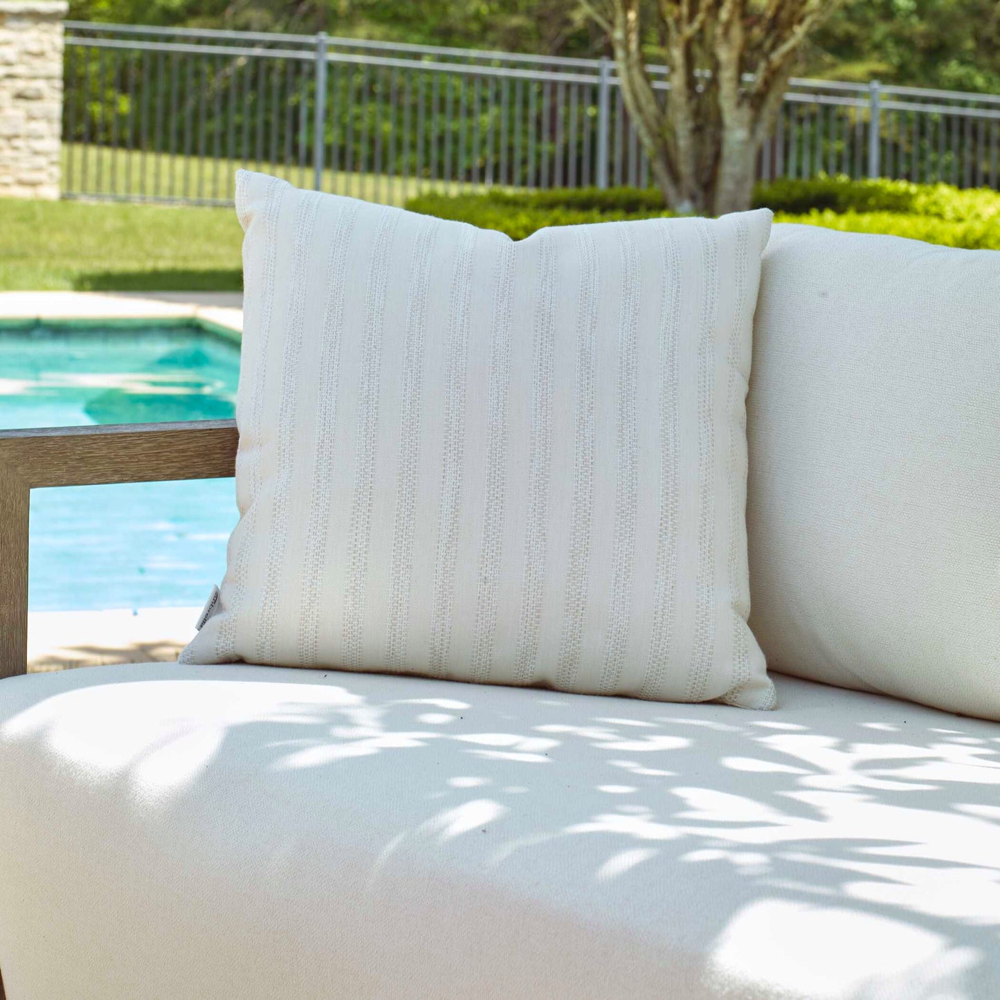 Basket Stripe Ivory Outdoor Pillow