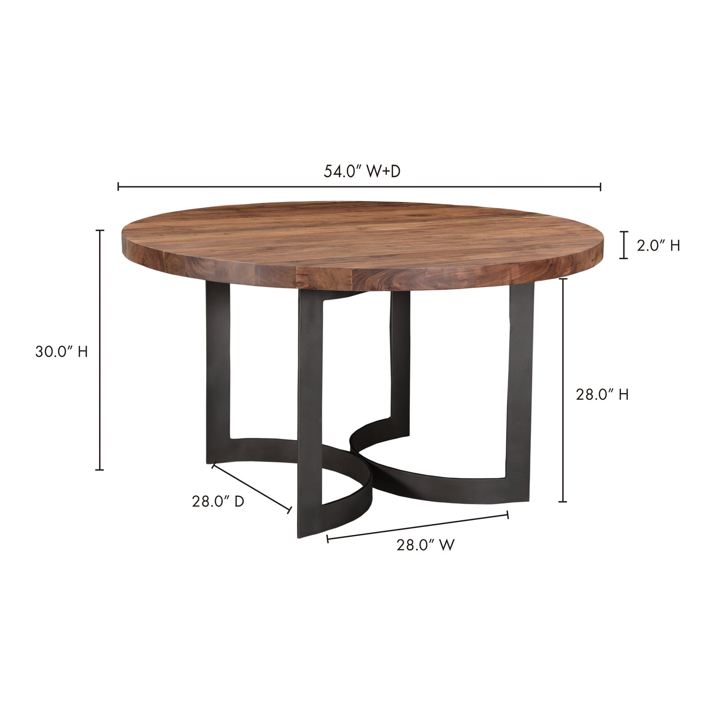 Bent Round Dining Table 54In Brown