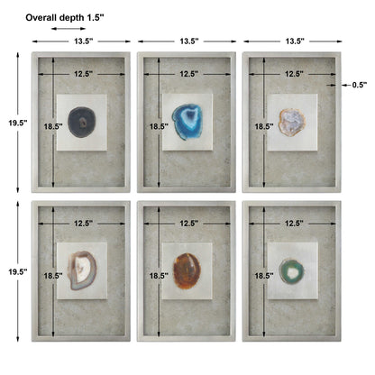 Agate Stone Silver Wall Art Set/6